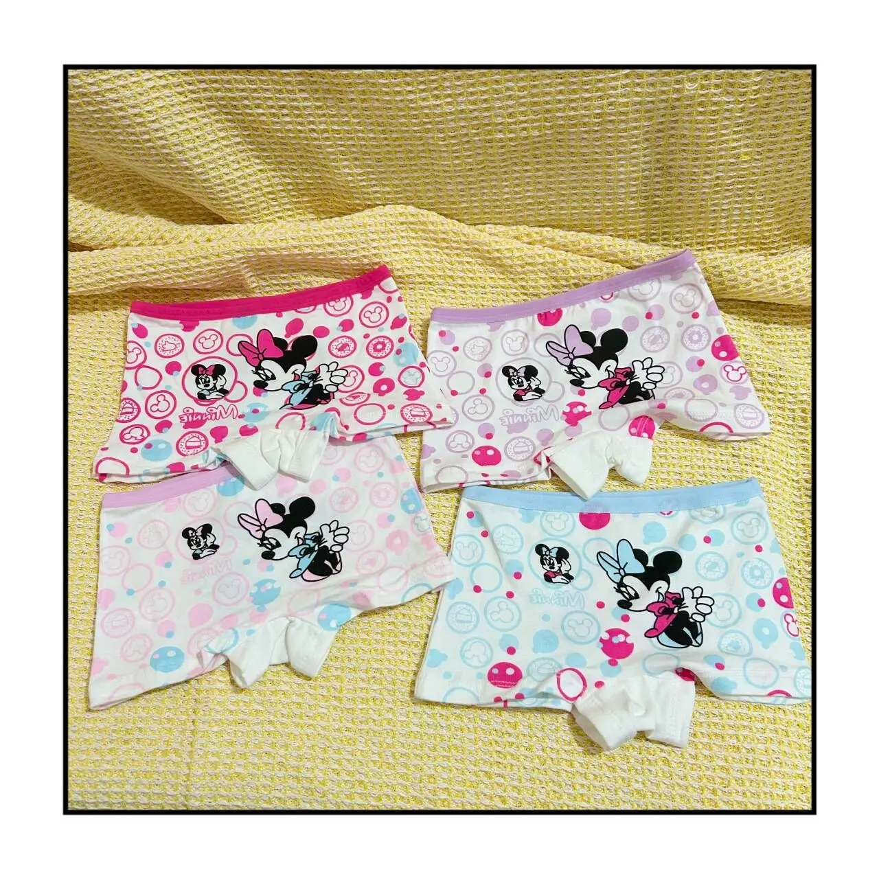 2 ชิ้น/ถุง 2-10Y สาวใหม่ Minnie mouse ชุดชั้นในการ์ตูนเด็กกางเกงยีนส์เด็กกางเกงเด็กกางเกงมุมแบนกางเกงสั้น