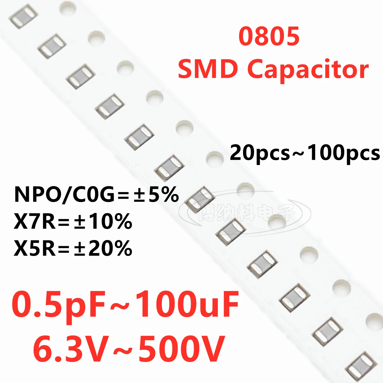0805 SMD Capacitor 1PF2.2PF3.3PF4.7PF6.8PF10PF220PF330PF470PF680PF1NF22NF47NF10NF100NF0.1UF1UF2.2UF4.7UF10UF22UF47UF100UF 103104