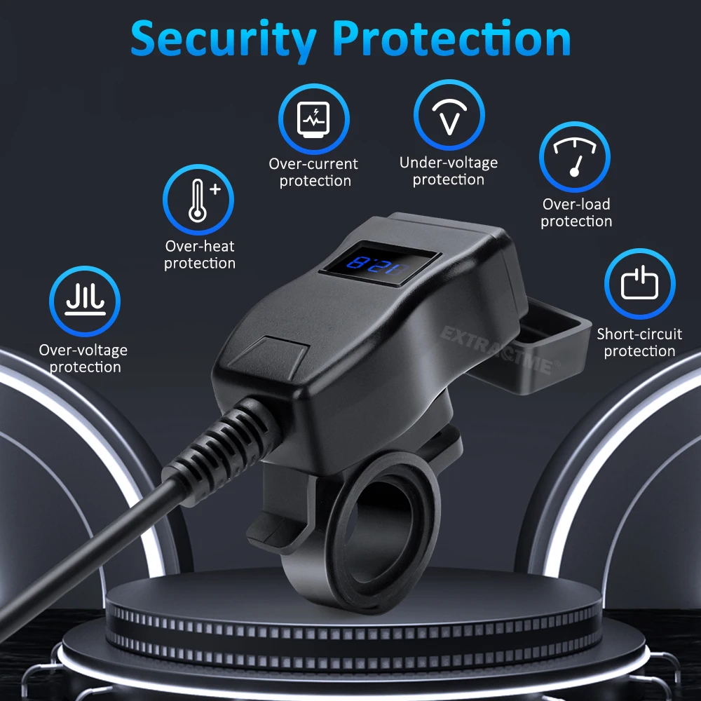 Extractme オートバイ USB 高速携帯充電器防水タイプ C ポートソケットコネクタ携帯電話電圧計デジタル充電
