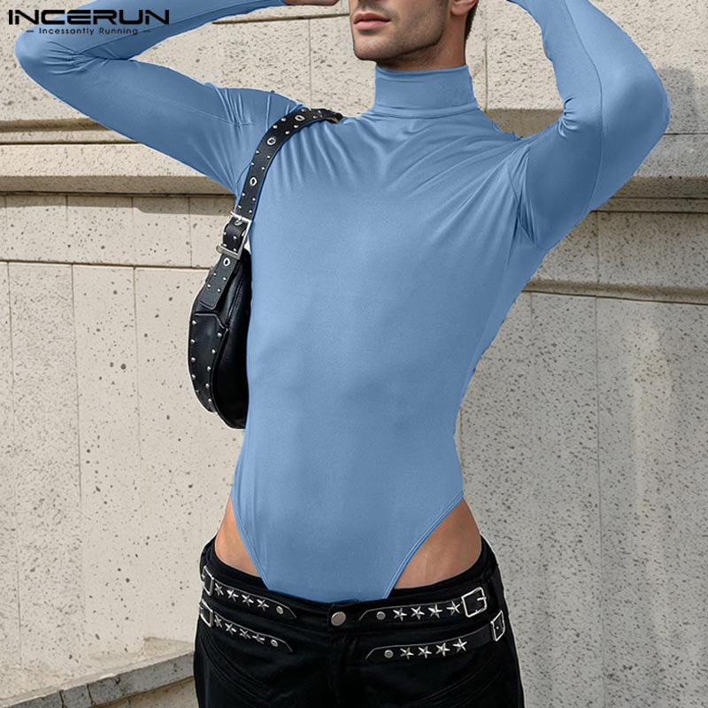 INCERUN 2024 Style américain barboteuses nouveaux hommes élégant solide combinaisons Sexy décontracté Streetwear dé à coudre conception à manches longues body