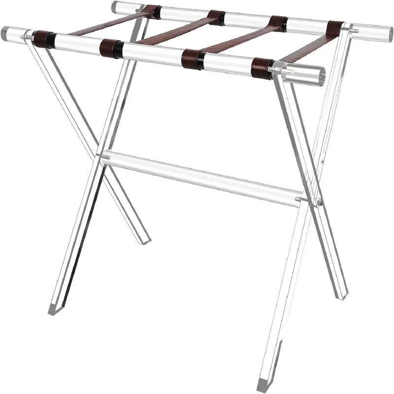 Rack de bagagem acrílico dobrável mala suporte com alça de couro artificial dever para quarto de hóspedes hotel sala de estar armazenamento