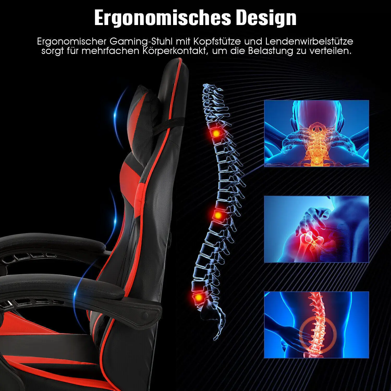 Sedia da gioco per massaggi, sedia per computer con poggiapiedi e supporto lombare, sedia da gioco regolabile in altezza con 360° ° -Sedile girevole e H