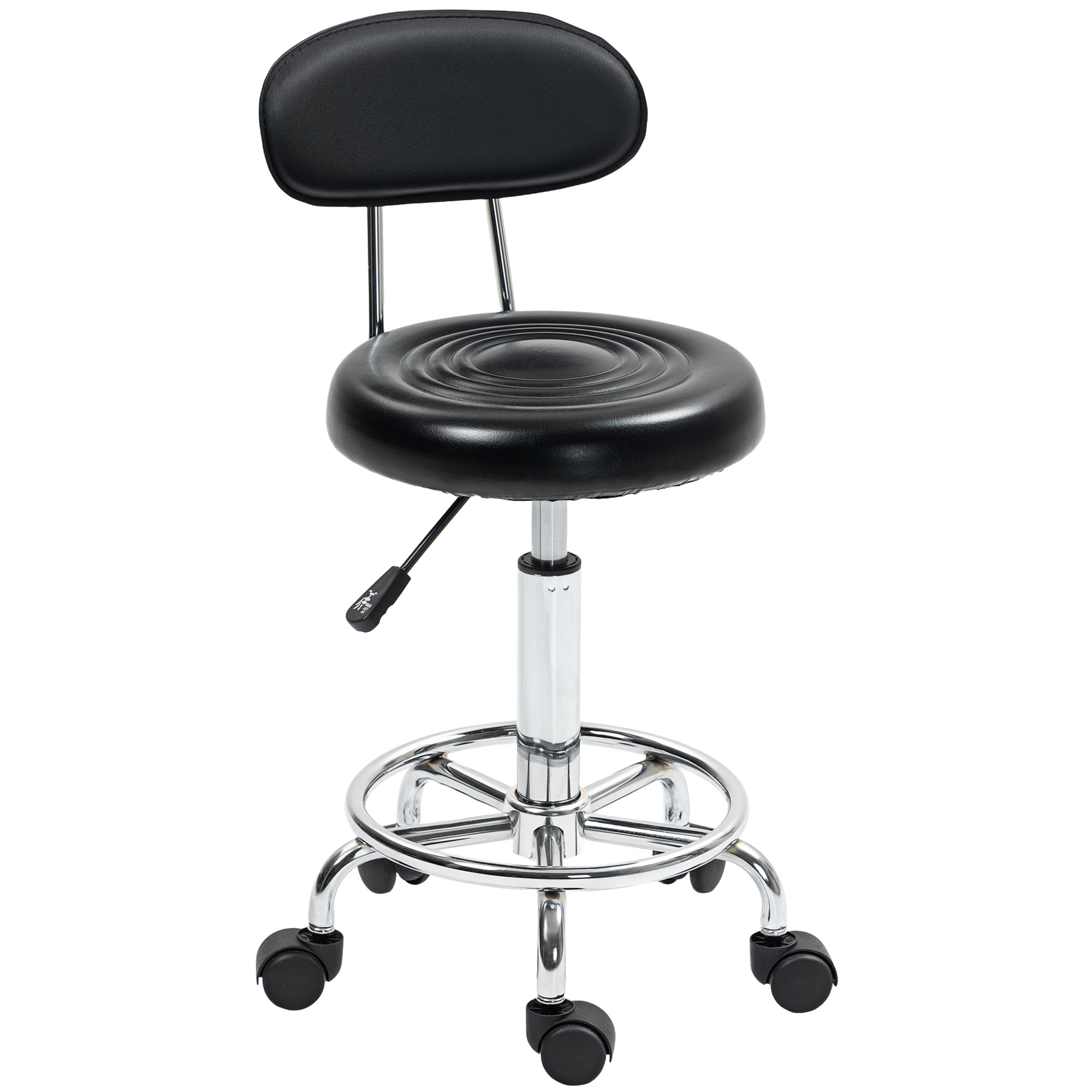 Hocker mit Rädern und Rückenlehne höhen verstellbar 70-86 cm schwarz