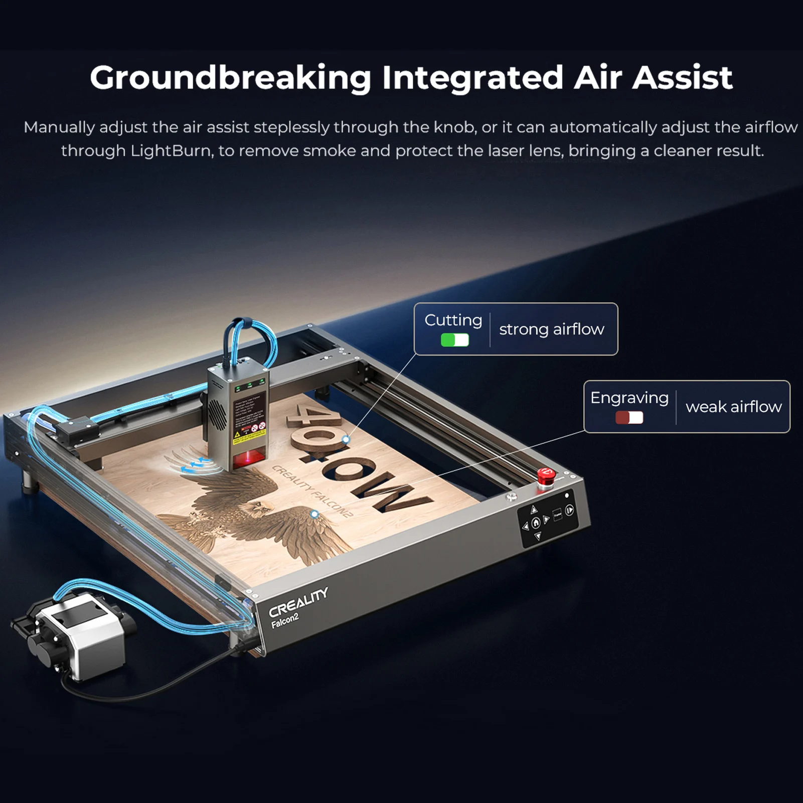 Creality Falcon2 – graveur Laser 40W, tête Laser avec système d'assistance pneumatique intégré, Machine de gravure et de découpe couleur hors ligne