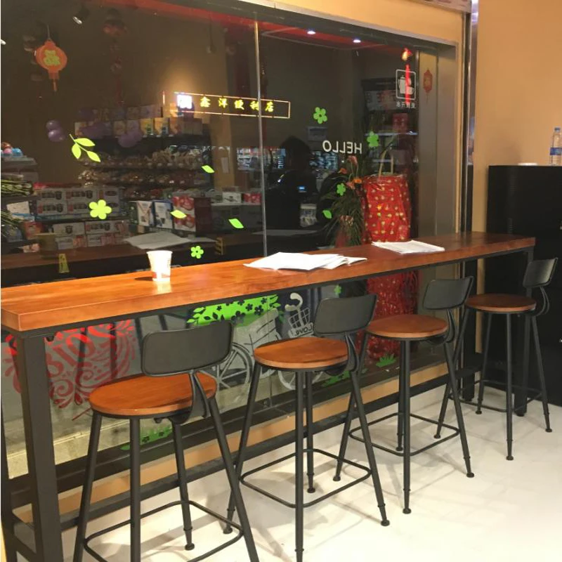 Solid wood bar stool high iron wrought iron stool modern minimalist fashion creative home living room leisure bar stool