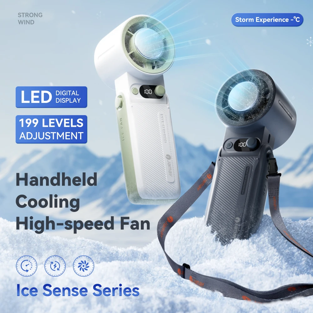 Tragbarer Handventilator, starker Wind, 199 Gänge, Windgeschwindigkeit, LED-Digitalanzeige, verstellbar, Turbo, tragbar, für den Außenbereich, 8000 mAh
