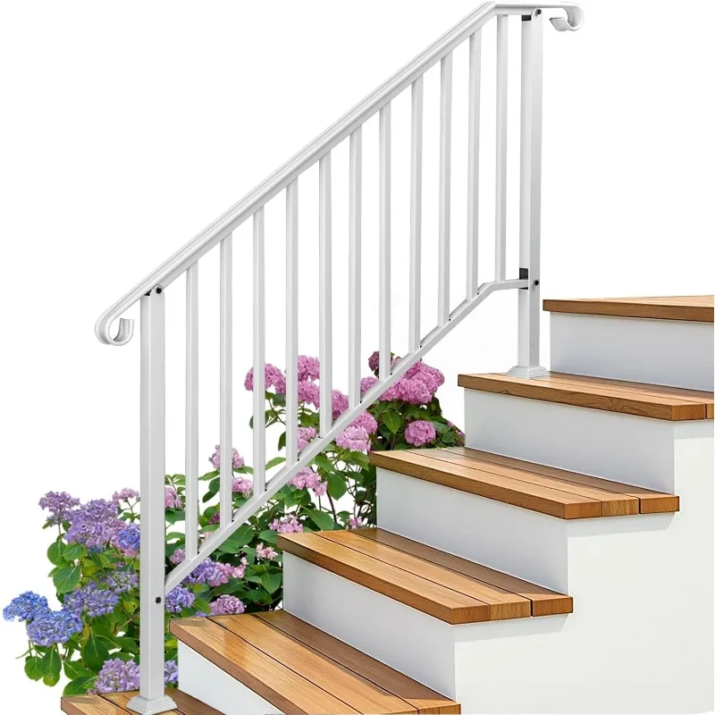 Outdoor step handrails, forged iron handrails suitable for 4 or 5 steps, transition handrails with installation kits (white)