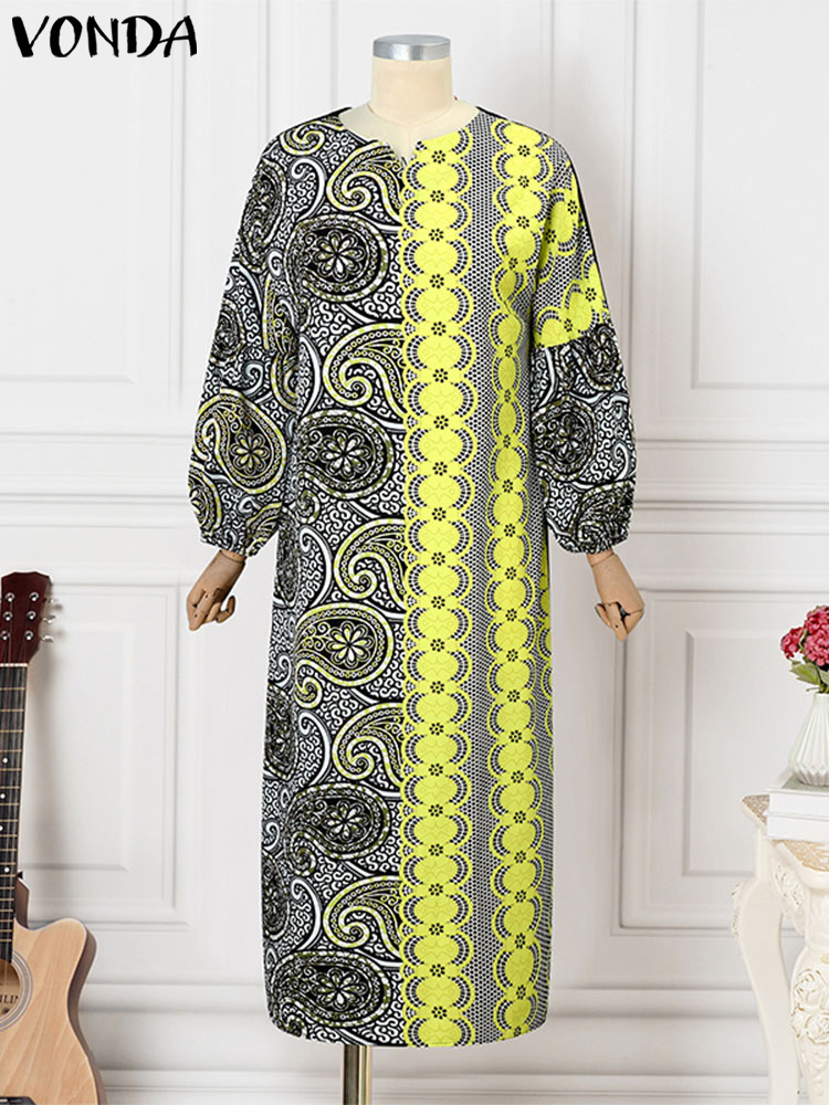 Plus Size VONDA 2024, elegantes, mit Blumenmuster bedrucktes Maxikleid, Vintage-lange Roben, lockerer Urlaub, lässiges Sommerkleid mit V-Ausschnitt, Übergröße