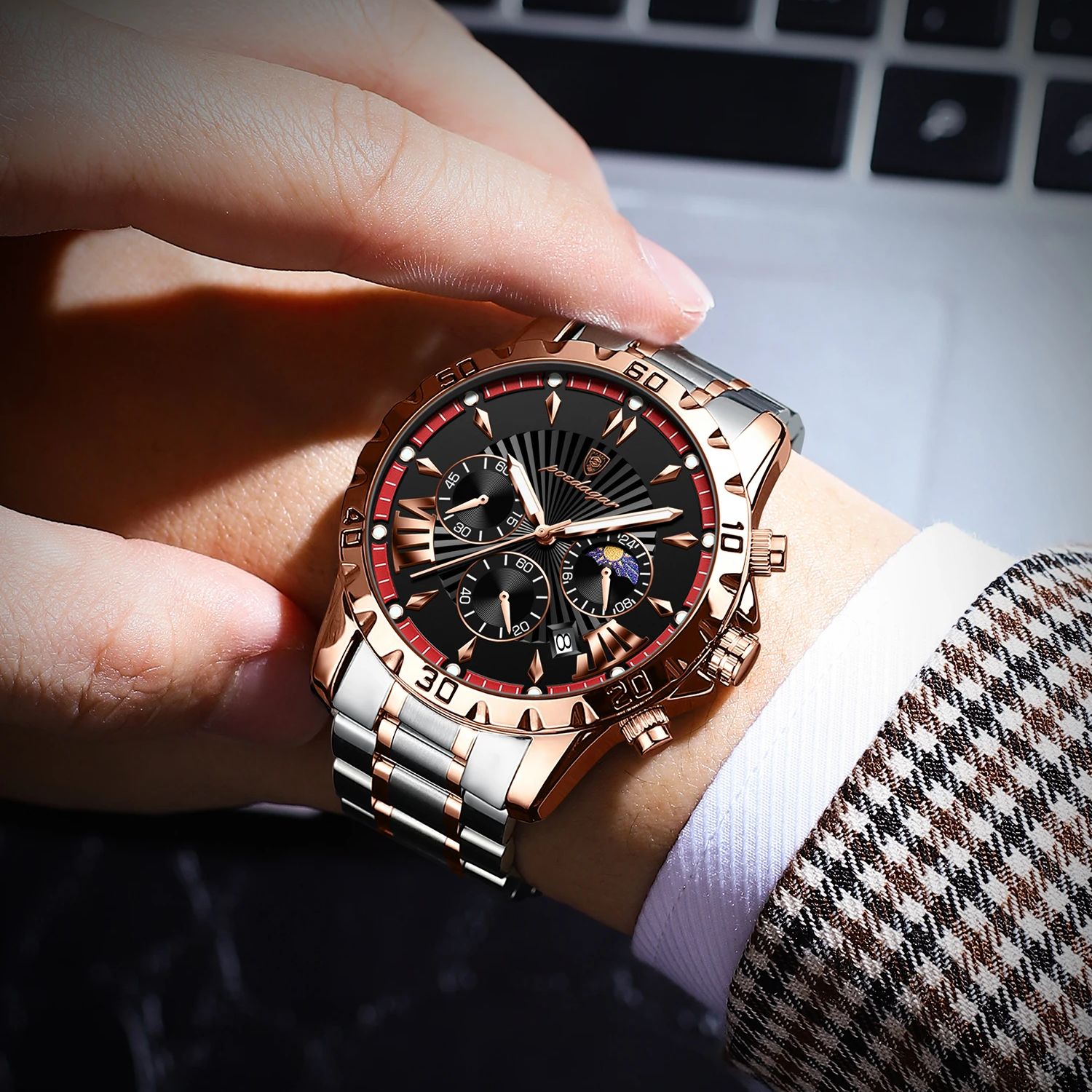 Reloj de lujo POEDAGAR para hombre, reloj luminoso resistente al agua con cronógrafo y fecha para hombre, relojes de cuarzo de acero inoxidable de alta calidad para hombre