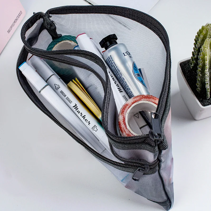 Double Layers Mesh Cosmetic Bag High Capacity Zipper Toiletry Kits Nets Stationery Pencil Bag Nylon Scrapbook Bills Organizer