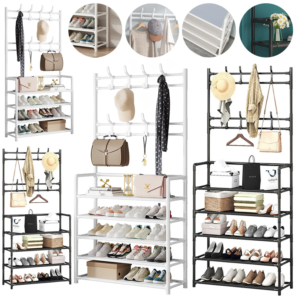 Clothes Hanger Multi-Layer Shoe Rack Doorway DIY Hat And Shoes Shelf Simple Floor-Standing Living Room Organizer Storage Racks