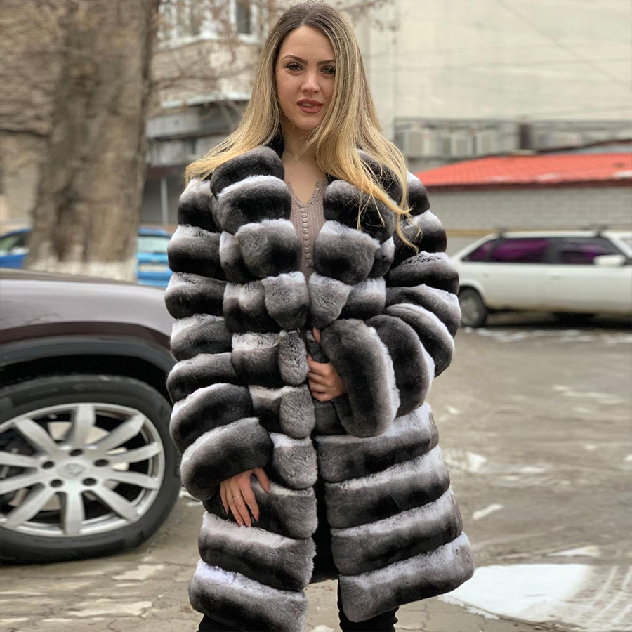 Womens Chinchilla Rex Rabbit Fur Jackets Real Rex Rabbit Fur Coats With Turndown Collar 2024 High Quality Women Outwears