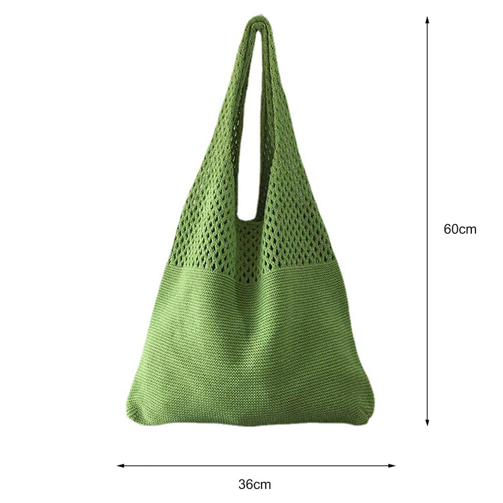 Bolsa de ombro versátil de cor sólida de crochê, sacola elegante e desleixada de tecelagem oca, sacola de compras moderna, bolsa hobo estética