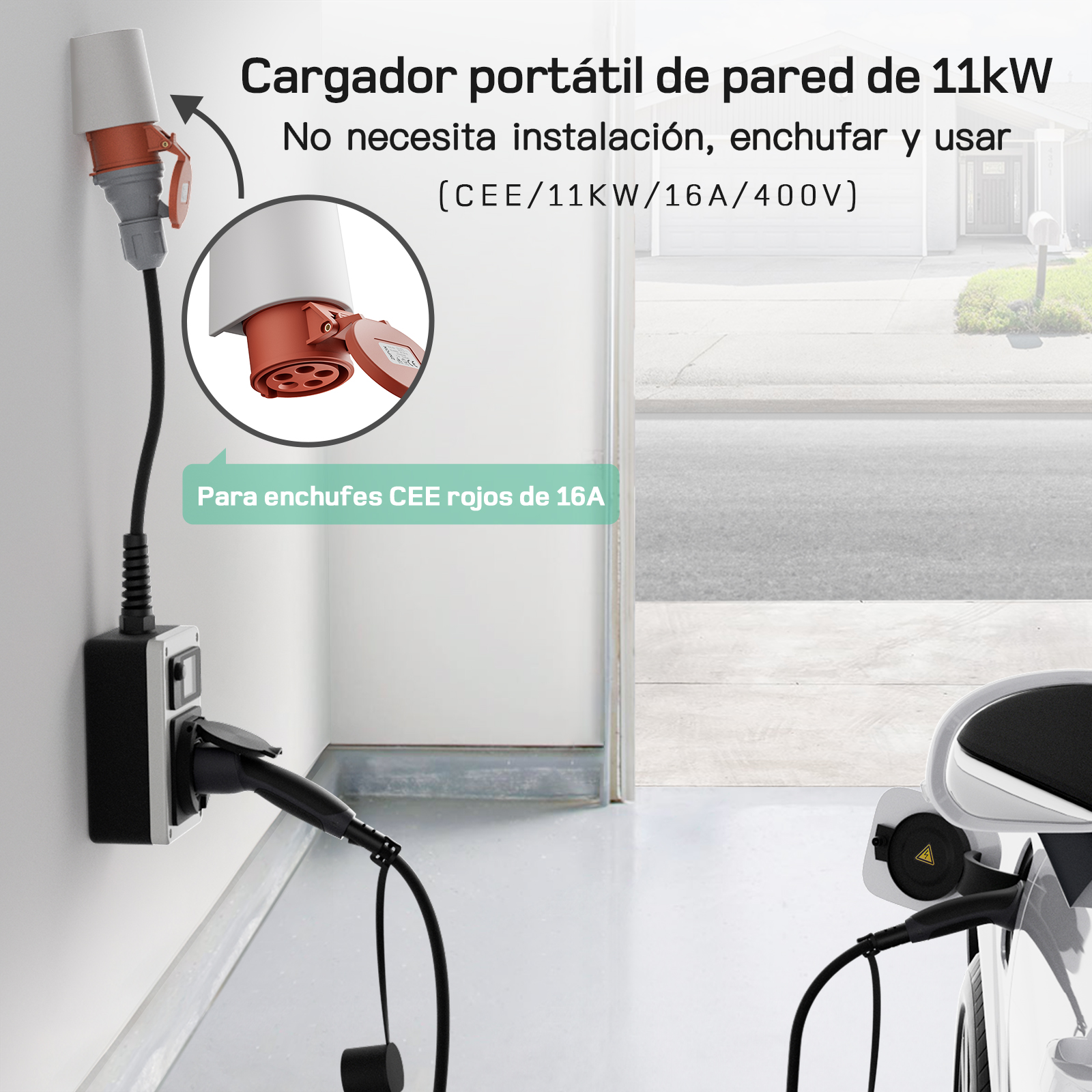 dé Wallbox con App  11kW 22kW  Cargador EV de enchufe CEE a Tipo 2 16A 32A Control RFID trifásico Cargador vehículo eléctrico