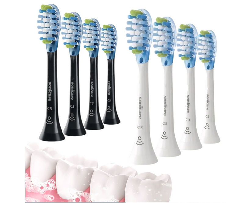 Para Philips Sonicare C3, paquete de 4 cabezales de repuesto para cepillo de dientes, placa de defensa, cabezal de cepillo de dientes blanco o negro