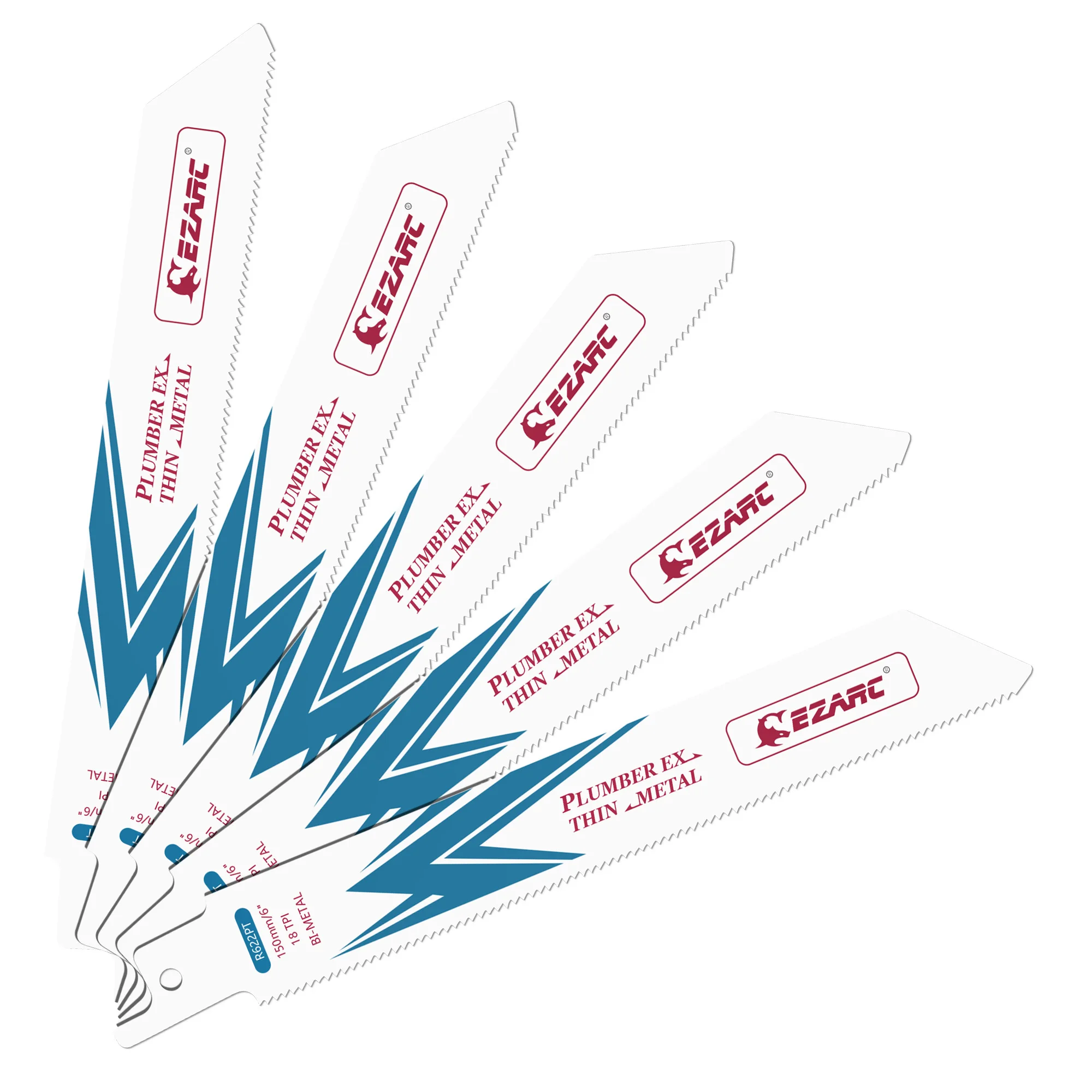 5pcs 6Inch Reciprocating Saw Blades 18TPI Bi-Metal Cobalt  R622PT for Thin Metal Cutting, Durable Sabre Saw Blades Metal Cutting