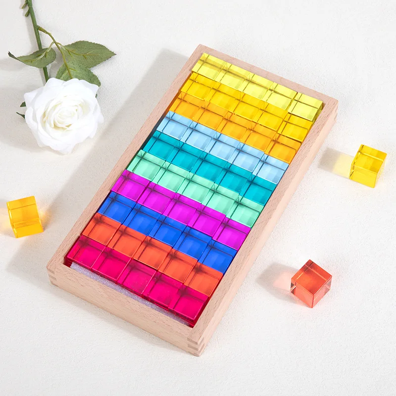 20pcs High Transparent  Cubes Acrylic Stacking Blocks Kids Montessori Sensory Toys Open Ended Play Translucent Rectangle Cubes