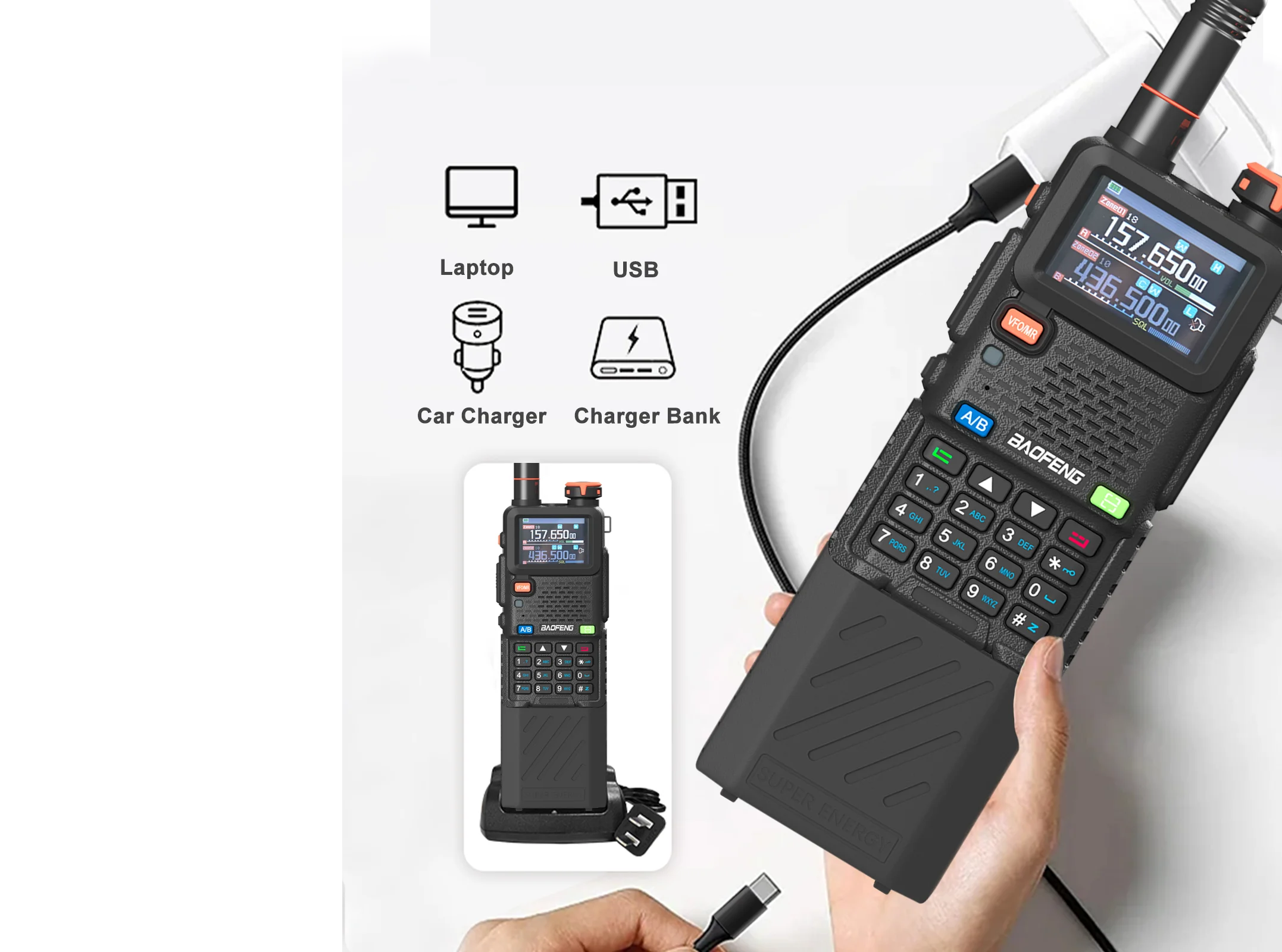 Baofeng UV-5RH Pro GPS Walkie Talkie 6800mAh แบตเตอรี่ Multi Band Falling ALARM NOAA ไร้สายสําเนา Update ของ UV-5RM วิทยุ