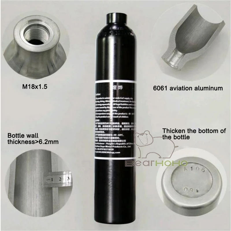 0.25/0.35L/0.45L/0.5L Hàng Không Al Hợp Kim Bộ Ga 30MPA Cao Áp Suất Không Khí Hình Trụ Di Động Tạo Oxy m18 * 1.5 Sợi