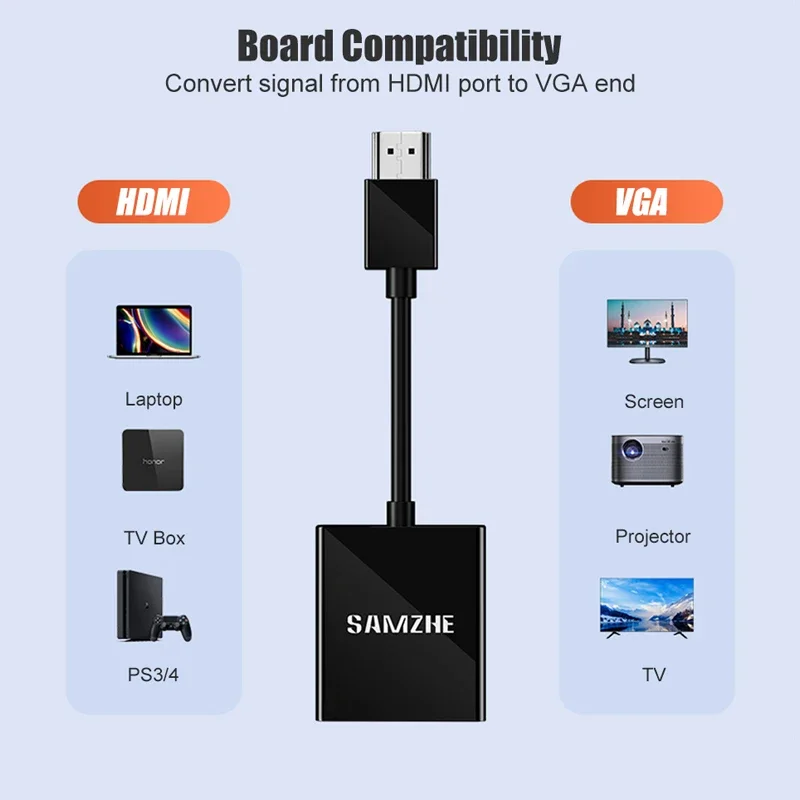 Samuzhe 1080p hdmi-compatível adaptador vga conversor cabo de áudio e vídeo com fonte de alimentação saída de áudio para monitor ps3 ps4 xbox