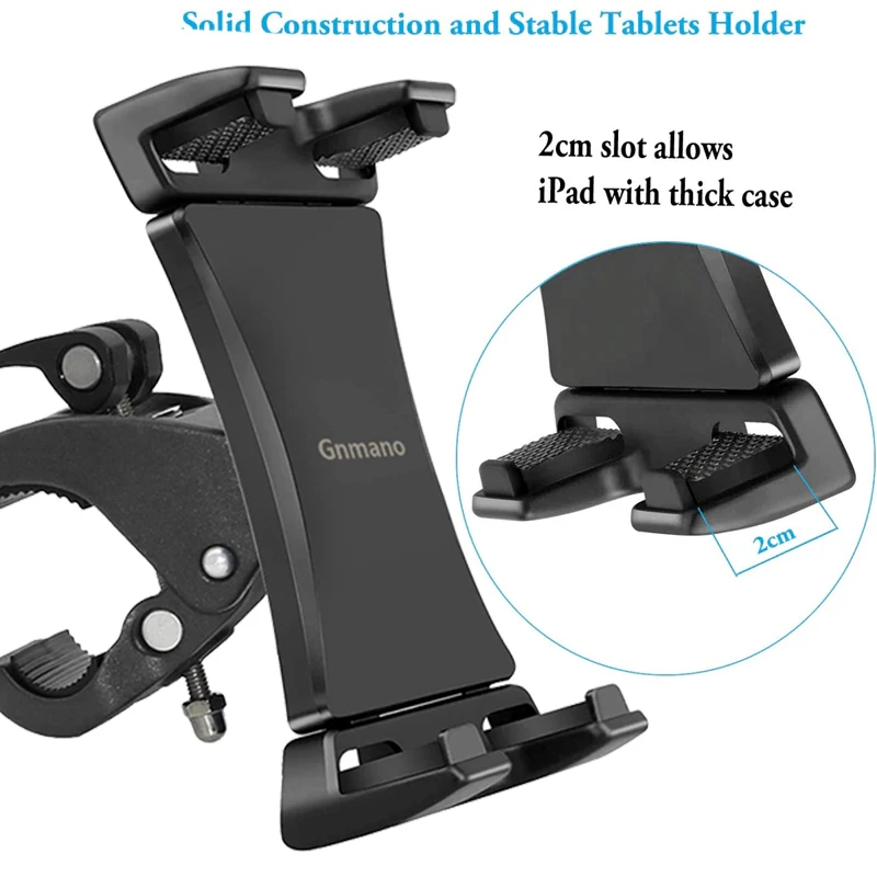 Gnmano Universal 4-13 Inch Tablet Stand Mount Bracket Gym Treadmill Bike Handlebar Clip Sports Adjustable Holder for IPad Pro