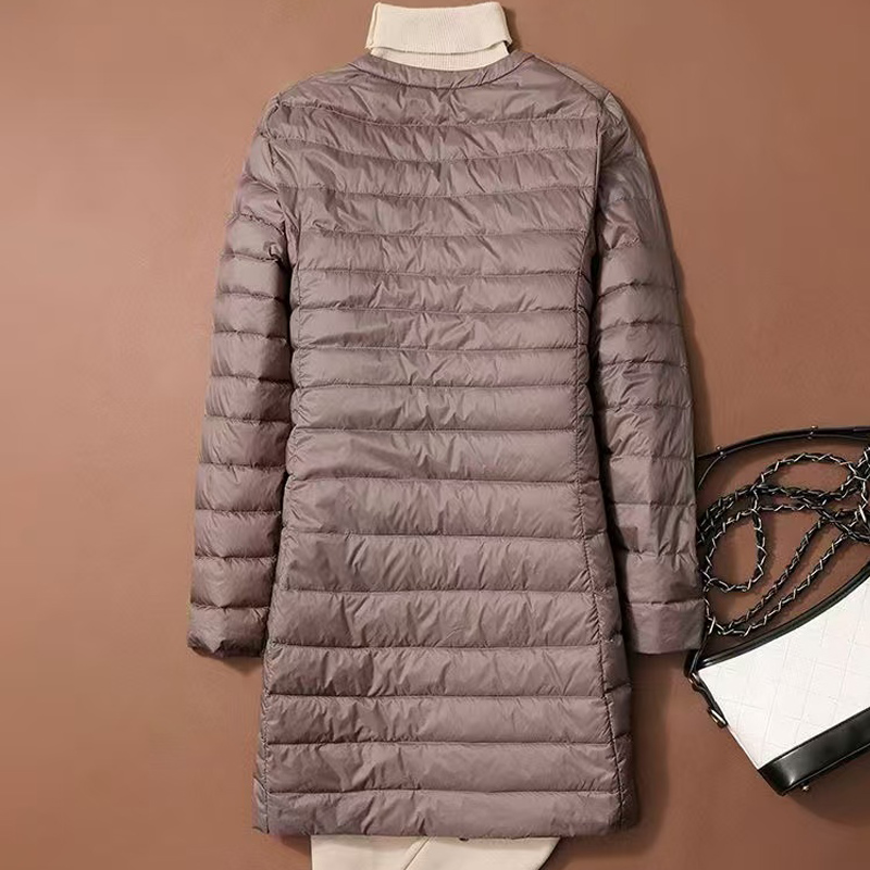 女性用の超軽量ロングダックダウンコート,韓国スタイル,ラウンドネック,フェザーライニング,カラーレスフグアウター,秋冬,新品,0〜10 ℃, 2022