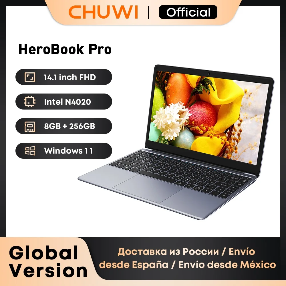 Ноутбук CHUWI Herobook Pro/Plus, Windows 11, 14,1-дюймовый ноутбук FHD Intel N4020 LPDDR4, 8 ГБ ОЗУ, 256 ГБ SSD, компьютер, ПК, бизнес-настольный компьютер