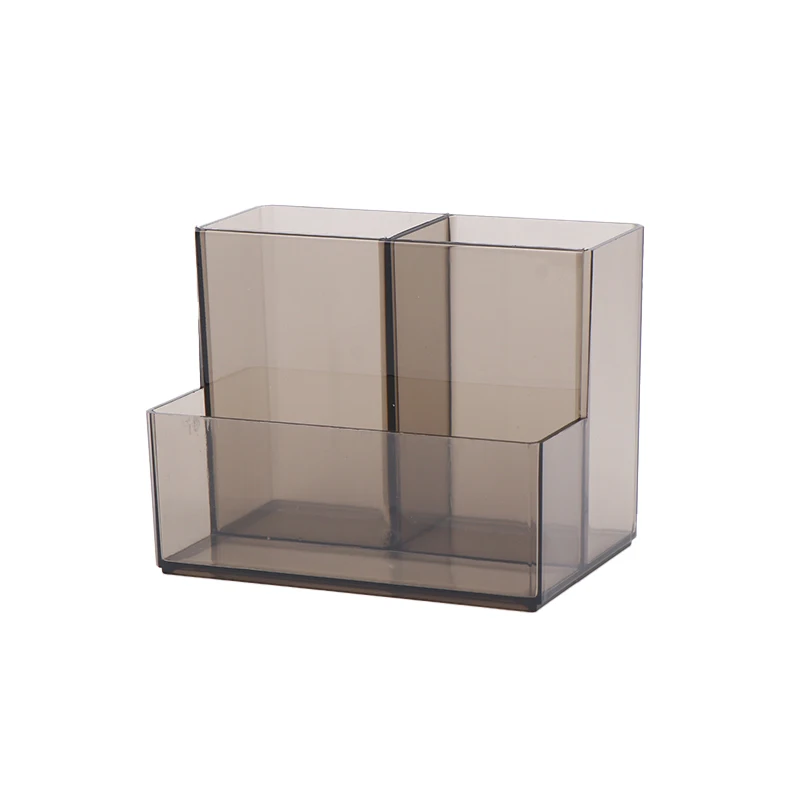 1/2/3Pcs Transparent 3 Grids Pen Holder Box Make Up Brush Bucket Cosmetic Organizer Student Desk Pen Container Storage Box