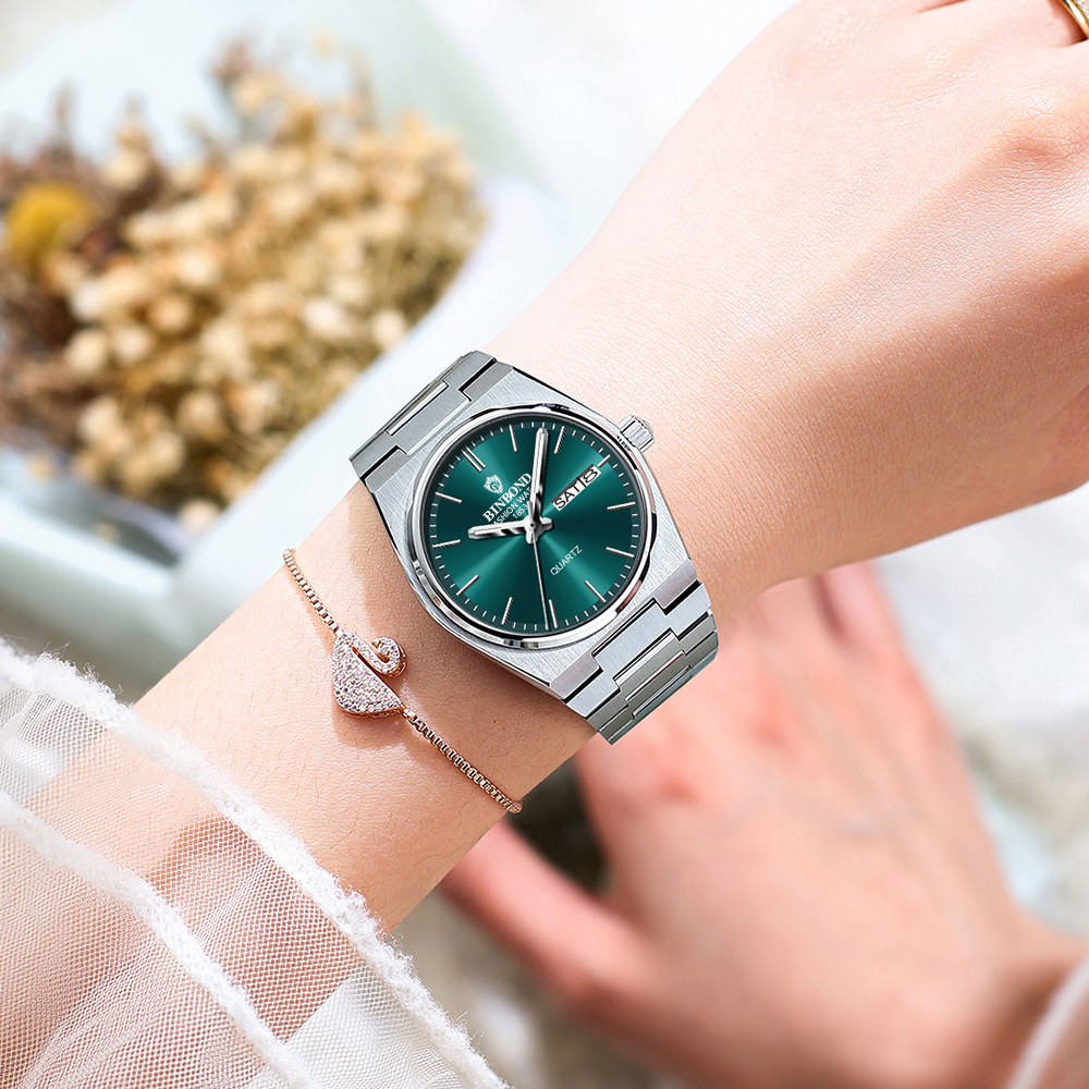 BINBOND Mode Paar Horloges Eenvoudige Trend Origineel Quartz Horloge voor Minnaar Wateproof Lichtgevende Datum Week Polshorloge Valentijn