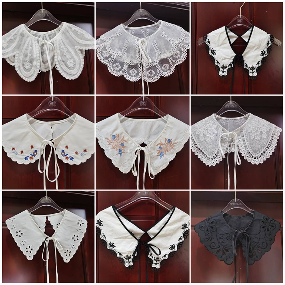 Cuello de Insignia de encaje para mujer, bordado de Organza, chal con cordones, camisa desmontable, capa, collares falsos, nuevo