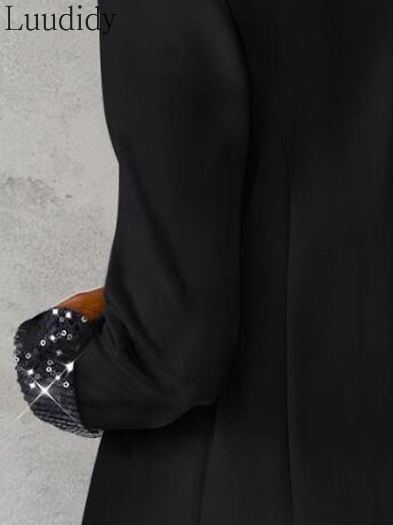 Women'S Elegant Casual Solid Color Long Sleeve Notched Collar Sequin Decor Blazer Coat