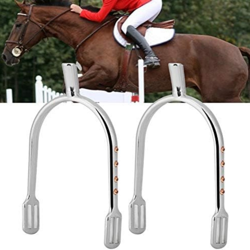 1 par de esporas inglesas com alças para mulheres, liga de zinco cromada, esporas equestres redondas com strass