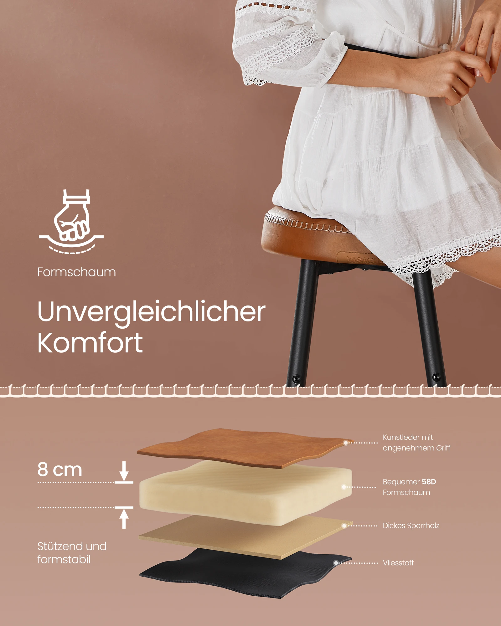 VASAGLE Bartisch mit 2 Barstühlen Set, Stehtisch, Küchentisch hoch, Barhocker, Küchenstuhl mit Kunstleder-Oberfläche