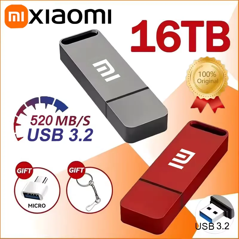 Xiaomi Originele Pen Drive 16TB USB 3.2 Flash Drive High-Speed Pen Drive Type-C Metalen USB-geheugen voor computeropslagapparaten