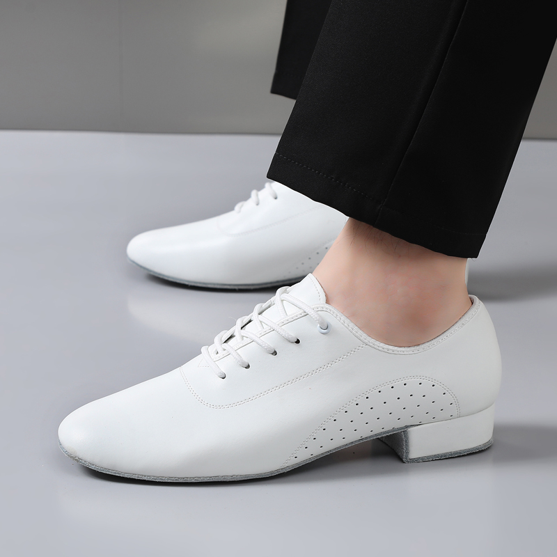 Novos sapatos de dança latina modernos masculinos salão de baile tango homem sapatos de dança solas de camurça interior preto branco couro moderno sapatos de dança