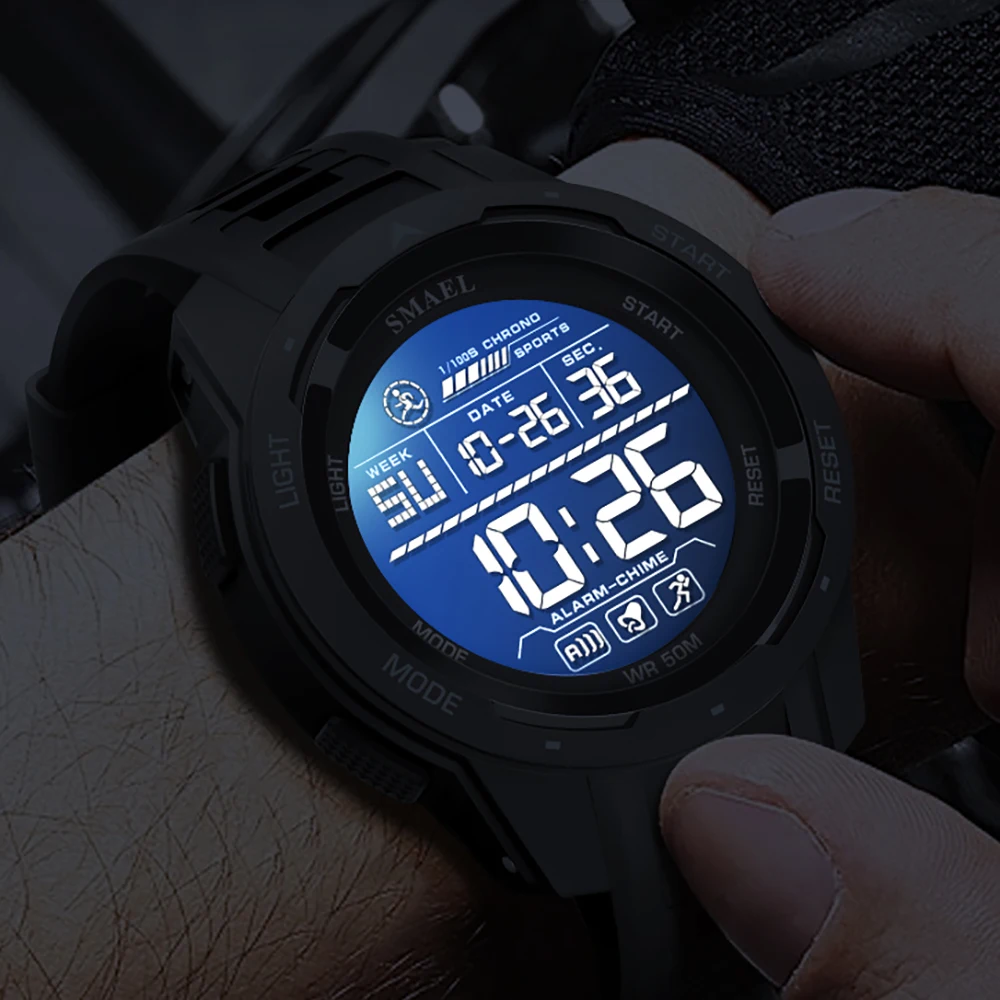 Relojes digitales SMAEL, relojes de pulsera deportivos LED para hombre, reloj deportivo resistente al agua hasta 50m, cronómetro de luz Digital, reloj militar 8105 para hombre