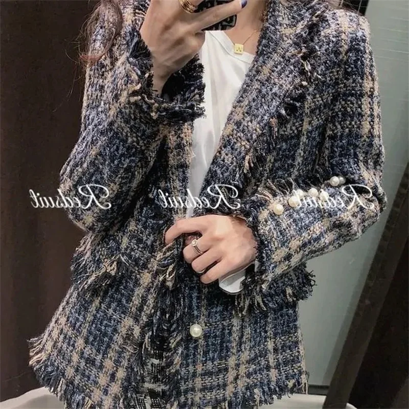 女性のカジュアルな春のスーツ,中程度の長さのジャケット,スリムフィット,ツイード,2021