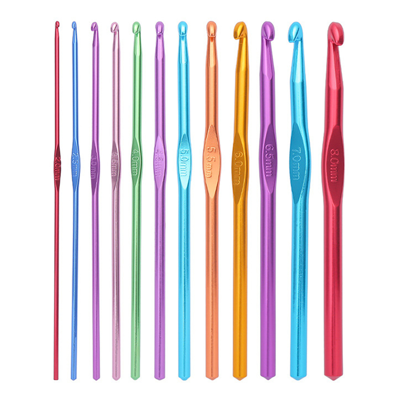 12PCS Aluminum Crochet Hooks Knitting Needles Crochet Hooks Set Arthritic Hands Multicolor Crochet Needles for Yarn Craf