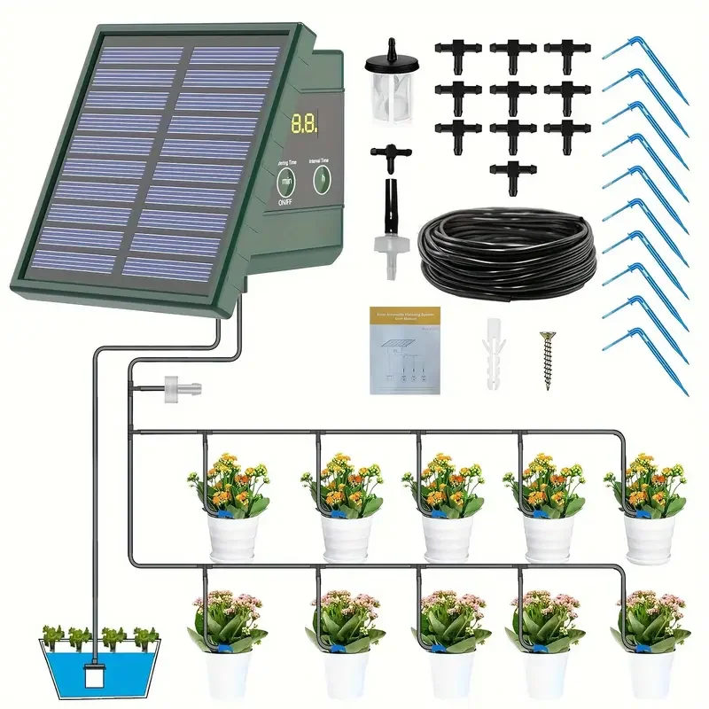 Sistema de riego por goteo automático con energía Solar, bricolaje, para camas elevadas, invernaderos, jardines vegetales, plantas colgantes para balcón, 1 ud.