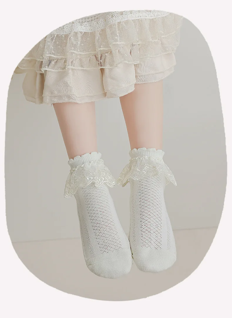 Calcetines de encaje para niños de ballet, calcetines de algodón para niñas, calcetines cortos finos de princesa de encaje japonés de verano, danza blanca para bebés