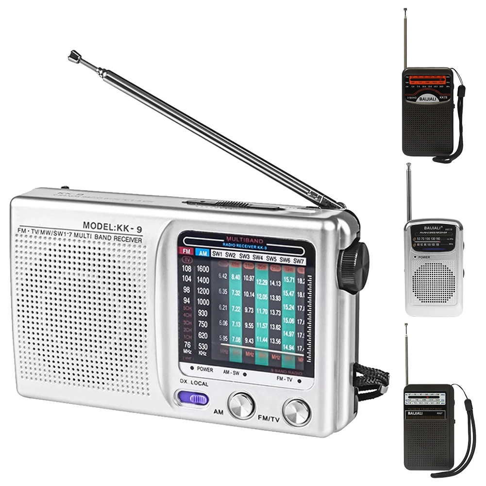 Radio Digital estéreo SW/AM/FM para exteriores, antena telescópica operada por batería, receptor de Radio de banda completa con altavoz y conector de 3,5mm