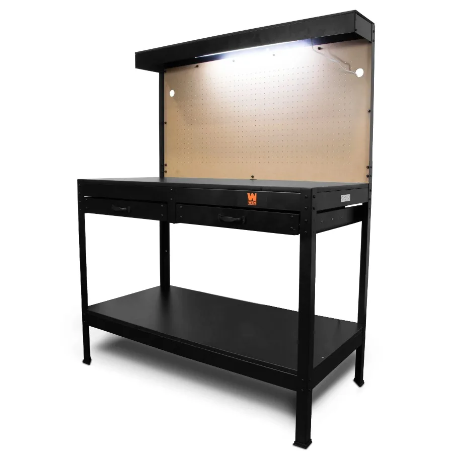 48 inch Steel Workbench with power outlets and light, 200lb capacity
