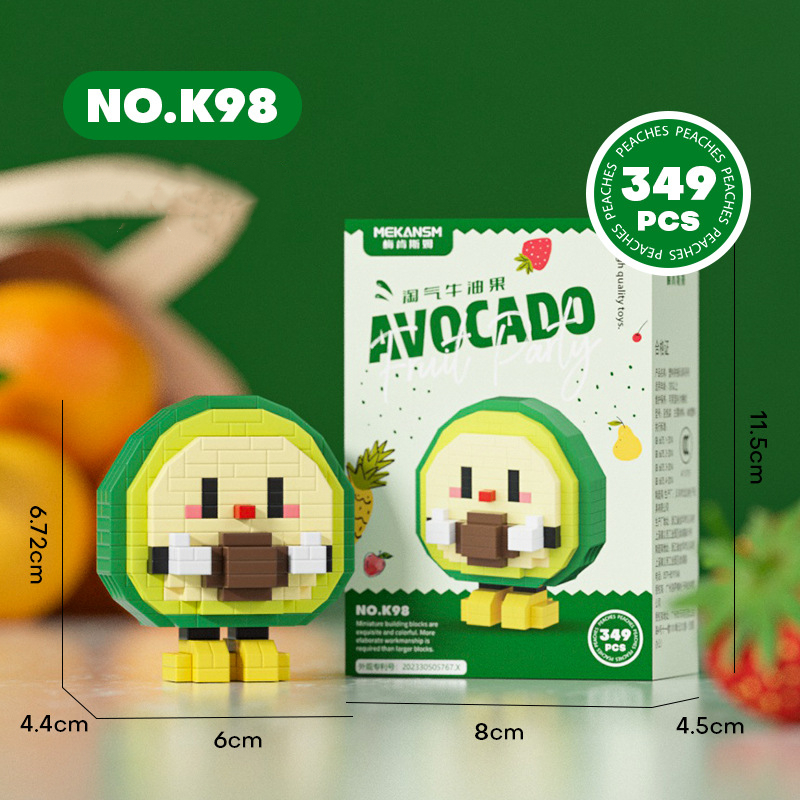 子供のためのクリエイティブなビルディングブロック、パズル組み立てスイカドリアン、アボカド、デスクトップ、漫画人形の装飾品、DIYおもちゃギフト