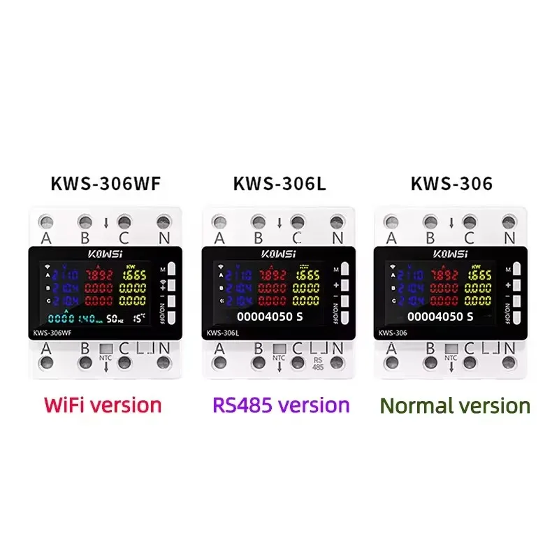 AC 85-290V/80A Energy Power Meter Color Screen 3-phase 4-wire Rail Meter Voltmeter 6 Power-off Protection Meter Remote Control