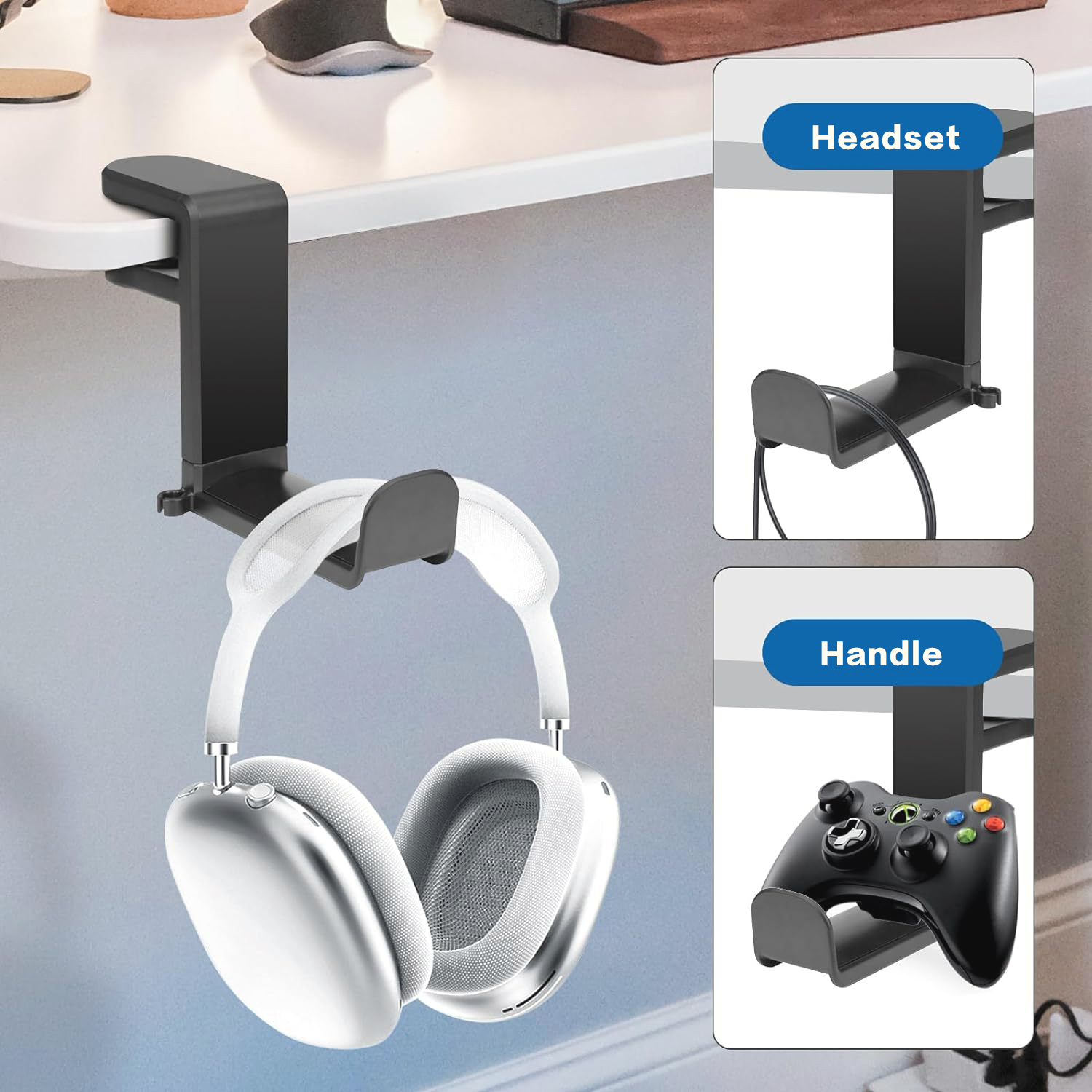 360 °   cabide giratório para fone de ouvido, gancho ajustável para fone de ouvido para jogos, design sob o desktop, ajuste universal
