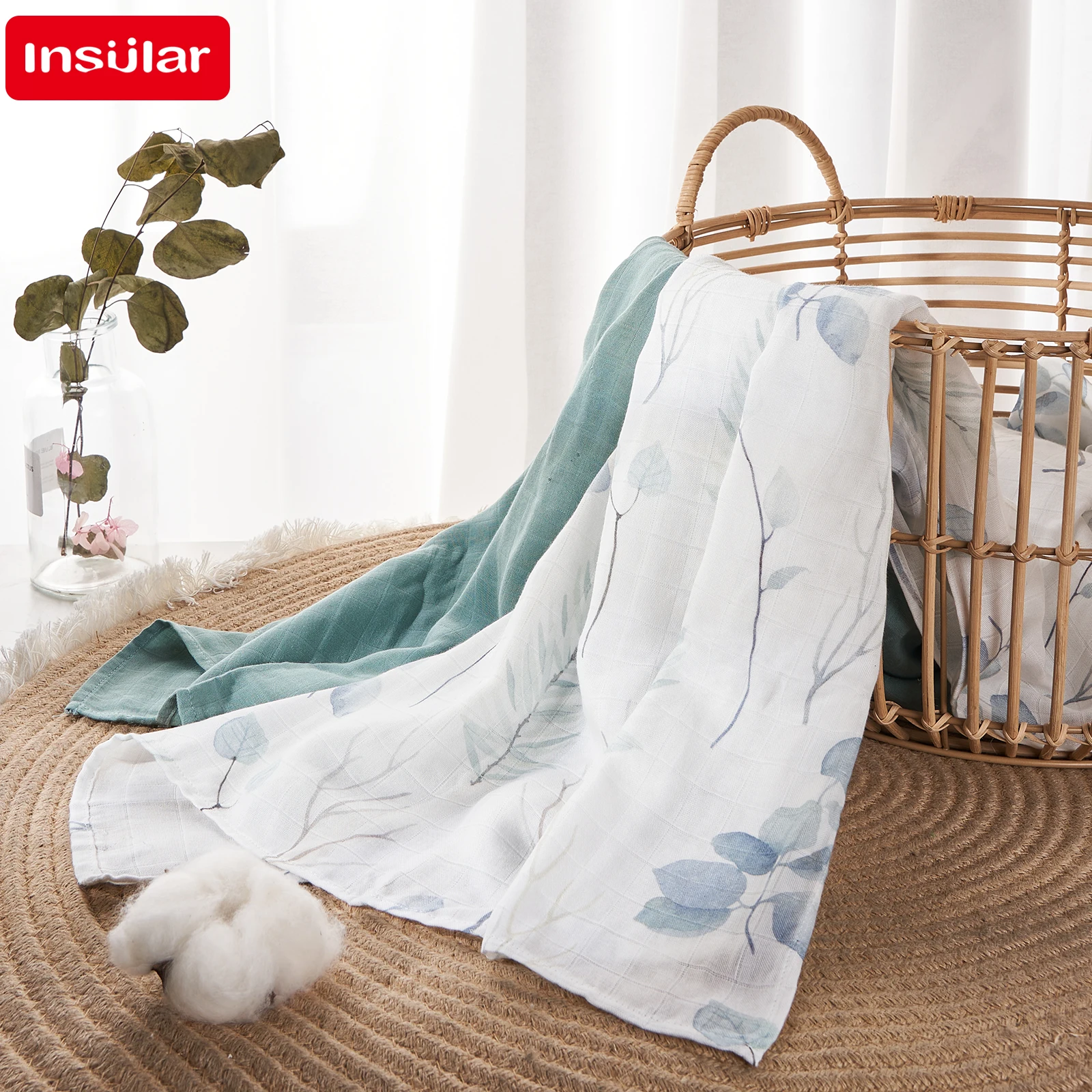 INSULAR Muslin Blankets Baby Cotton Swaddle Newborn Quilts Infant Bath Gauze Scarf Kid Wraps Sleepsack Stroller Sheet 120*120cm