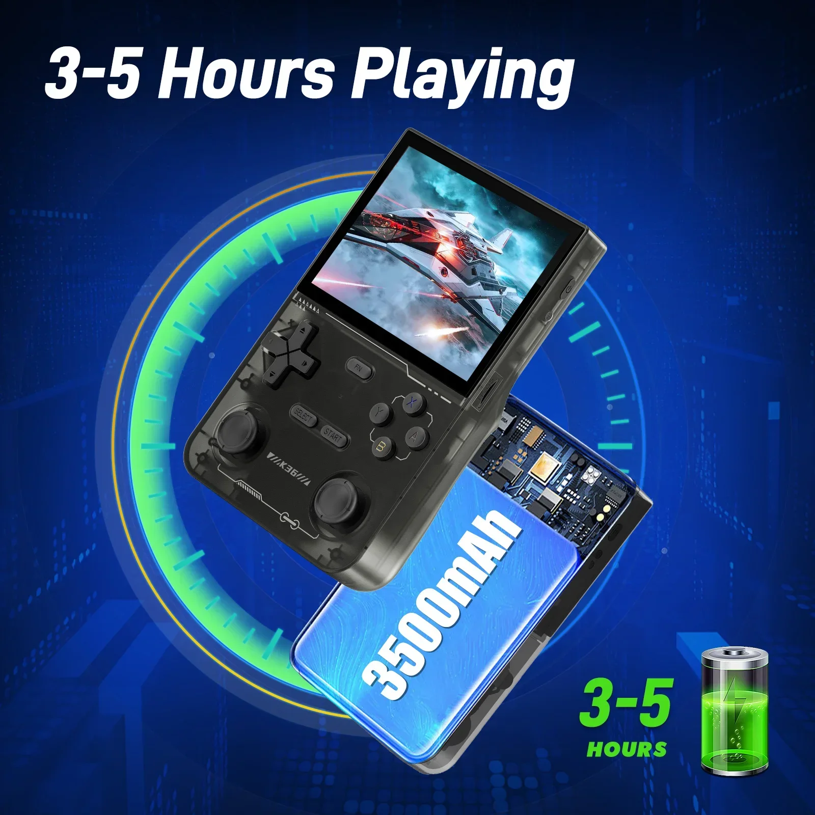 GAMINJA K36 3.5Inch IPS Screen Handheld Game Console 64GB Memory Classic Games Portable Handheld Open Source Game Console