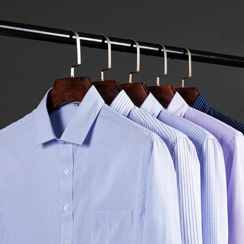 Zomer dun heren zakelijk sociaal overhemd met korte mouwen, professioneel formeel gestreept casual strijkvrij ademend overhemd, slim fit