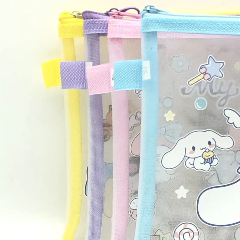 Custodia portaoggetti con cerniera in rete A5 Melody Kuromi Cinnamoroll Borsa per documenti Organizzatore di cancelleria per studenti Materiale scolastico