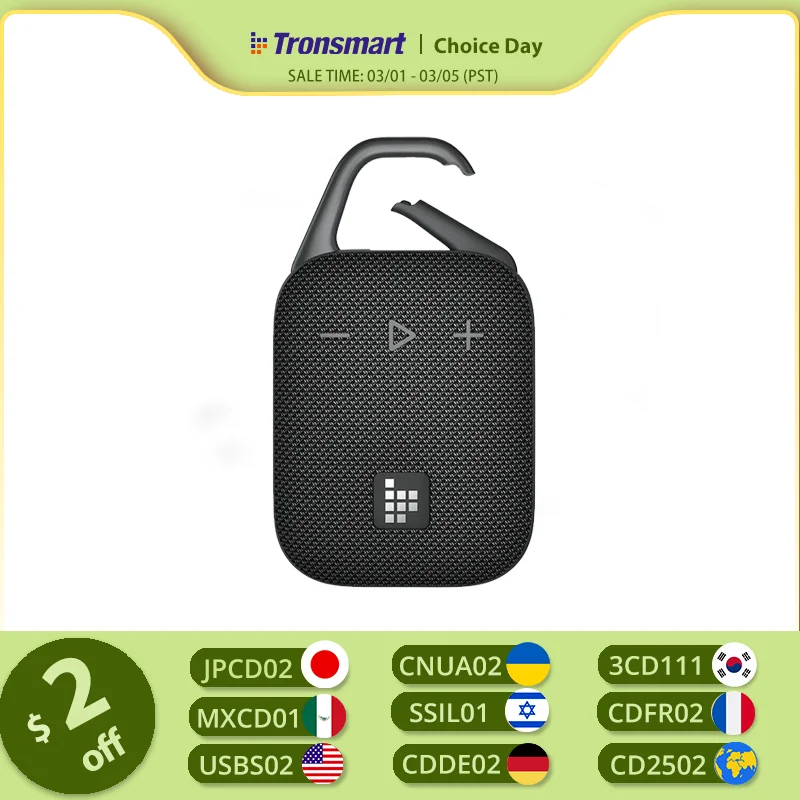Tronsmart Mirtune H1-Lautsprecher, tragbarer Bluetooth-Lautsprecher mit Haken, IPX7 wasserdicht, 20 Stunden Spielzeit, für Camping, Wandern, Outdoor